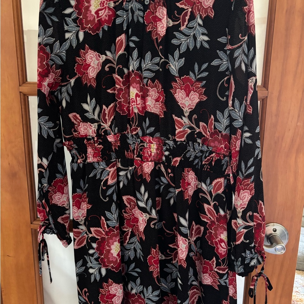 LOFT Red and Black Floral Dress